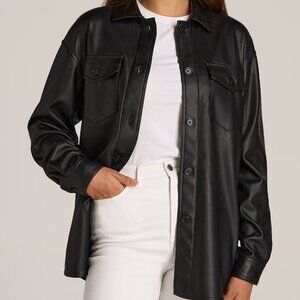 American Tall Faux Leather Shirt Jacket for Tall Women in Black Size LL / Extra